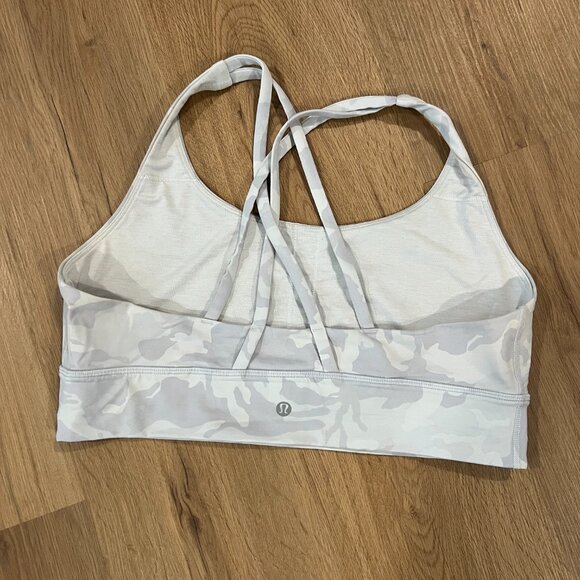 LuLuLemon Grey Camo Army Print Sports Bra Strappy Racerback Size 12 - Picture 3 of 5